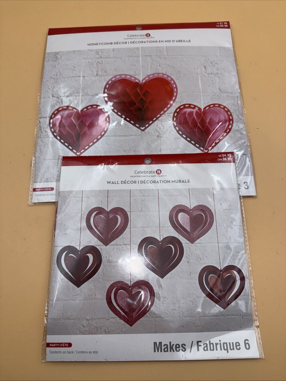 2-Celebrate It Valentines Day Multicolor Heart Shaped Decorations New